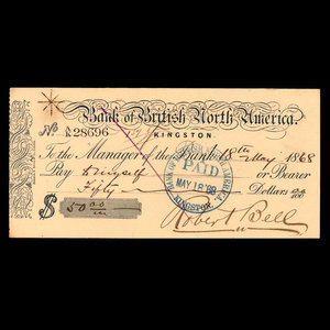 Canada, Bank of British North America, 50 dollars : May 18, 1868