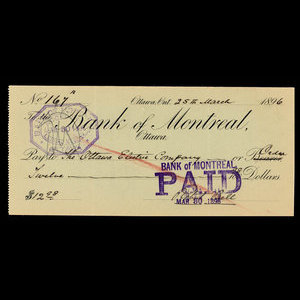 Canada, Bank of Montreal, 12 dollars, 98 cents : March 25, 1896