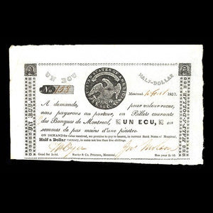 Canada, Jno. Molson (Jr.), 1 ecu : August 1, 1837