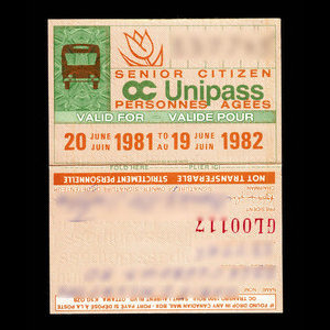 Canada, OC Transpo, 1 pass, annual pass : June 20, 1981