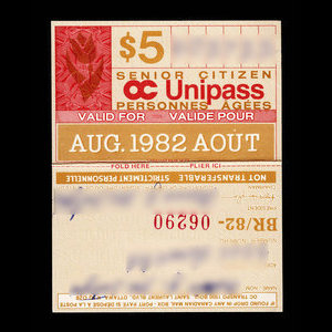 Canada, OC Transpo, 5 dollars : August 1982