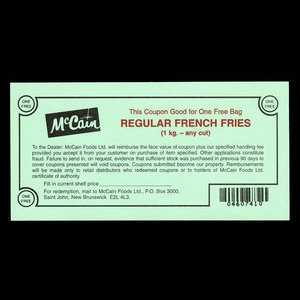 Canada, McCain Foods Ltd., 1kg bag, french fries : 1989