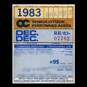Canada, OC Transpo, 1 month, seniors : December 1, 1983