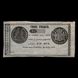 Canada, J.B. Cadieux, 3 francs : June 20, 1837