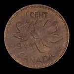 Canada, George VI, 1 cent <br /> 1945