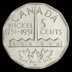 Canada, George VI, 5 cents <br /> 1951