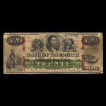 Canada, Bank of Yarmouth, 20 dollars : 1869