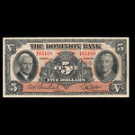 Canada, Dominion Bank, 5 dollars <br /> January 3, 1938