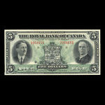 Canada, Royal Bank of Canada, 5 dollars <br /> January 3, 1927