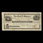 Canada, Bank of Montreal, 5 dollars <br /> April 3, 1852