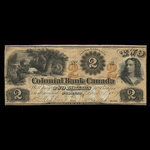 Canada, Colonial Bank of Canada, 2 dollars : April 4, 1859