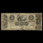 Canada, City Bank (Montreal), 5 dollars <br /> December 31, 1852