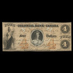 Canada, Colonial Bank of Canada, 4 dollars <br /> June 8, 1859