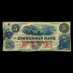 Canada, Zimmerman Bank, 5 dollars <br /> June 7, 1856