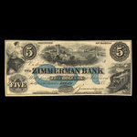 Canada, Zimmerman Bank, 5 dollars <br /> December 1856