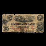 Canada, Zimmerman Bank, 5 dollars <br /> August 10, 1856