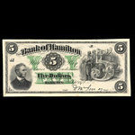 Canada, Bank of Hamilton, 5 dollars <br /> September 2, 1872