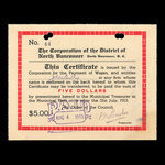 Canada, Corporation of the District of North Vancouver, 5 dollars <br /> July 31, 1913