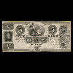 Canada, City Bank (Montreal), 5 dollars <br /> 1850