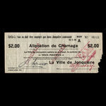 Canada, Ville de Jonquière, 2 dollars <br /> April 28, 1936