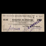 Canada, Ville de Kénogami, 5 dollars <br /> February 9, 1937