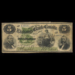 Canada, Exchange Bank of Canada, 5 dollars <br /> October 1, 1872
