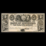 Canada, Bank of Montreal, 5 dollars : August 2, 1844