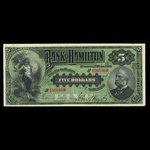 Canada, Bank of Hamilton, 5 dollars <br /> June 1, 1892