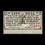 Canada, City of Hull, 3 dollars <br /> January 1, 1877