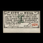 Canada, City of Hull, 3 dollars <br /> January 1, 1877