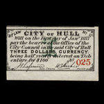 Canada, City of Hull, 3 dollars <br /> January 1, 1877