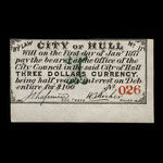 Canada, City of Hull, 3 dollars <br /> January 1, 1877