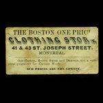 Canada, Boston One Price Clothing Store, no denomination <br /> 1887