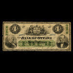 Canada, Bank of Ottawa (The), 4 dollars <br /> November 2, 1874