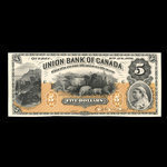 Canada, Union Bank of Canada (The), 5 dollars <br /> August 2, 1886