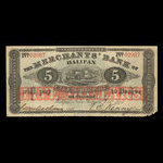 Canada, Merchants' Bank of Halifax, 5 dollars <br /> October 1, 1873