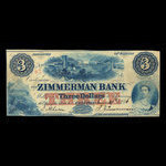 Canada, Zimmerman Bank, 3 dollars <br /> June 29, 1856