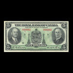 Canada, Royal Bank of Canada, 5 dollars <br /> January 2, 1935