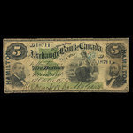 Canada, Exchange Bank of Canada, 5 dollars <br /> October 1, 1872