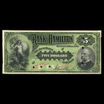 Canada, Bank of Hamilton, 5 dollars <br /> June 1, 1892