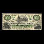 Canada, Quebec Bank, 5 dollars <br /> January 2, 1863