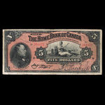 Canada, Home Bank of Canada, 5 dollars <br /> March 1, 1917