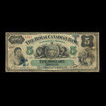 Canada, Royal Canadian Bank, 5 dollars <br /> July 26, 1865
