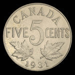 Canada, George V, 5 cents : 1931