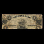 Canada, Molsons Bank, 1 piastre <br /> October 1, 1853