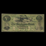 Canada, Merchants Bank of Canada (The), 5 dollars <br /> March 2, 1868