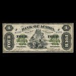 Canada, Bank of Acadia, 4 dollars <br /> December 2, 1872