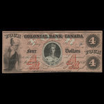 Canada, Colonial Bank of Canada, 4 dollars <br /> May 4, 1859