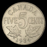 Canada, George V, 5 cents <br /> 1934
