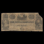 Canada, City of Hamilton, 1 dollar <br /> April 1, 1856